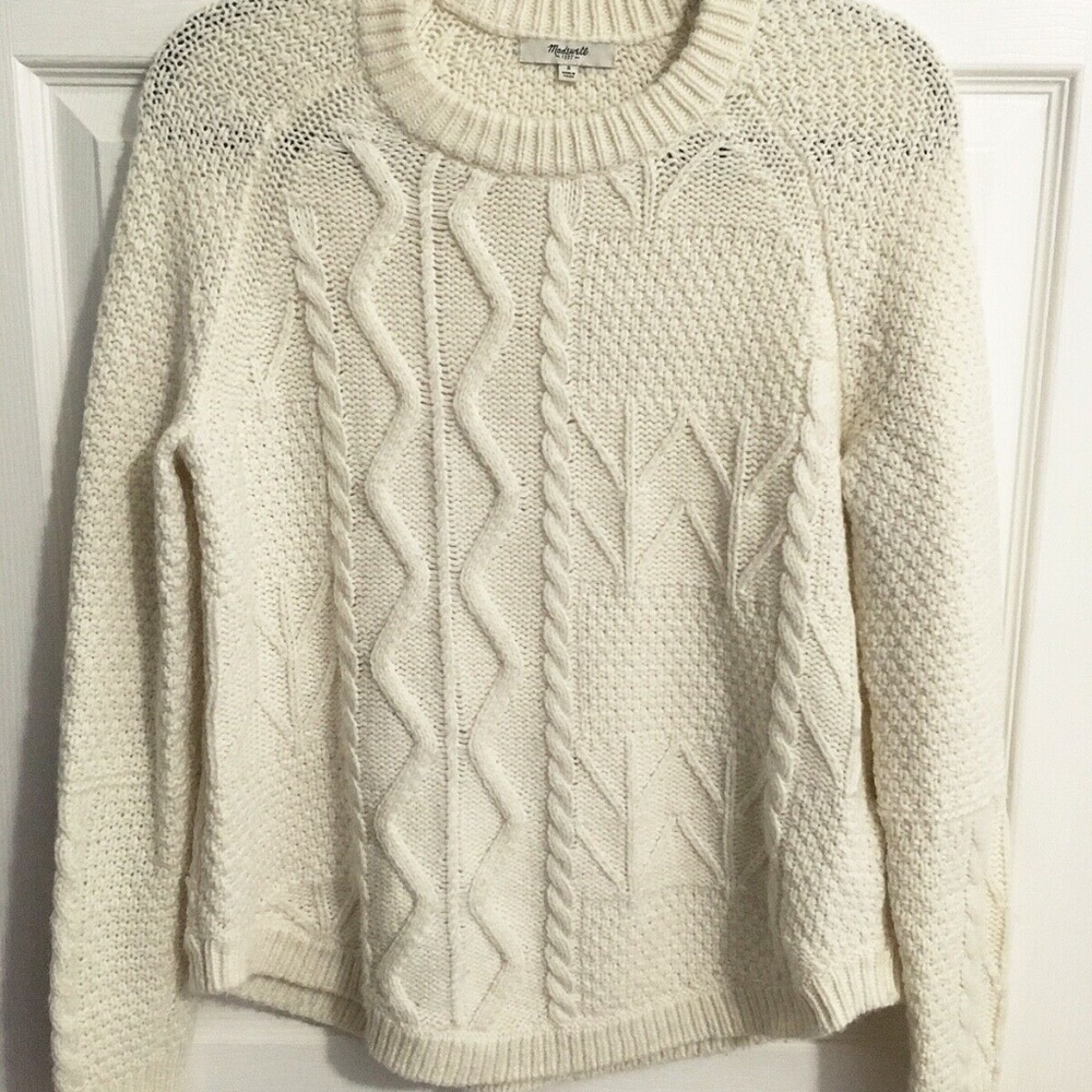 Madewell Cream Block Stitch Cable Knit Sweater - S